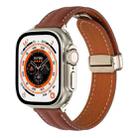 Folding Buckle Grooved Genuine Leather Watch Band For Apple Watch Ultra 49mm / Series 8&7 45mm / SE 2&6&SE&5&4 44mm / 3&2&1 42mm(Brown) - 1