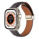 Folding Buckle Grooved Genuine Leather Watch Band For Apple Watch Ultra 49mm / Series 8&7 45mm / SE 2&6&SE&5&4 44mm / 3&2&1 42mm(Coffee) - 1