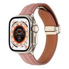 Folding Buckle Grooved Genuine Leather Watch Band For Apple Watch Ultra 49mm / Series 8&7 45mm / SE 2&6&SE&5&4 44mm / 3&2&1 42mm(Dark Pink) - 1