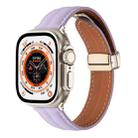 Folding Buckle Grooved Genuine Leather Watch Band For Apple Watch Ultra 49mm / Series 8&7 45mm / SE 2&6&SE&5&4 44mm / 3&2&1 42mm(Purple) - 1
