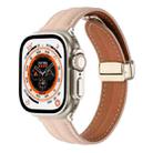 Folding Buckle Grooved Genuine Leather Watch Band For Apple Watch Series 8&7 41mm / SE 2&6&SE&5&4 40mm / 3&2&1 38mm(Light Pink) - 1