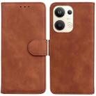 For OPPO Reno9 Pro+ Skin Feel Pure Color Flip Leather Phone Case(Brown) - 1