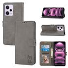 For Xiaomi Redmi Note 12 5G Global Embossed Happy Cat Pattern Flip Leather Phone Case(Grey) - 1