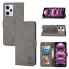 For Xiaomi Redmi Note 12 Pro 5G Global Embossed Happy Cat Pattern Flip Leather Phone Case(Grey) - 1