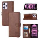 For Xiaomi Redmi Note 12 Pro+ 5G Global Embossed Happy Cat Pattern Flip Leather Phone Case(Brown) - 1