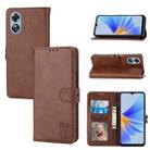 For OPPO A17 Embossed Happy Cat Pattern Flip Leather Phone Case(Brown) - 1