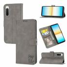 For Sony Xperia 5 IV Embossed Happy Cat Pattern Flip Leather Phone Case(Grey) - 1