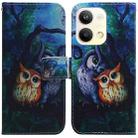 For OPPO Reno9 Pro Coloured Drawing Flip Leather Phone Case(Oil Painting Owl) - 1