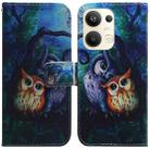 For OPPO Reno9 Pro+ Coloured Drawing Flip Leather Phone Case(Oil Painting Owl) - 1