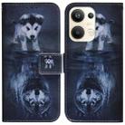 For OPPO Reno9 Pro+ Coloured Drawing Flip Leather Phone Case(Wolf and Dog) - 1