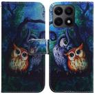 For Honor X8a Coloured Drawing Flip Leather Phone Case(Oil Painting Owl) - 1