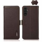 For Samsung Galaxy M14 5G KHAZNEH Side-Magnetic Litchi Genuine Leather RFID Phone Case(Brown) - 1
