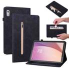 For Lenovo Tab M9 Skin Feel Solid Color Zipper Leather Tablet Case(Black) - 1