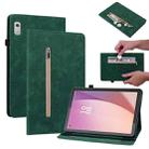 For Lenovo Tab M9 Skin Feel Solid Color Zipper Leather Tablet Case(Green) - 1
