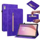 For Lenovo Tab M9 Skin Feel Solid Color Zipper Leather Tablet Case(Purple) - 1