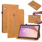 For Lenovo Tab M9 Skin Feel Solid Color Zipper Leather Tablet Case(Yellow) - 1