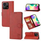 For Xiaomi Redmi 12C Embossed Happy Cat Pattern Flip Leather Phone Case(Red) - 1