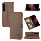 For Sony Xperia 1 V Embossed Happy Cat Pattern Flip Leather Phone Case(Brown) - 1