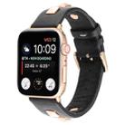 Single Row Riveted Genuine Leather Watch Band For Apple Watch Ultra 49mm / Series 8&7 45mm / SE 2&6&SE&5&4 44mm / 3&2&1 42mm(Black Rose Gold) - 1