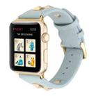 Single Row Riveted Genuine Leather Watch Band For Apple Watch Ultra 49mm / Series 8&7 45mm / SE 2&6&SE&5&4 44mm / 3&2&1 42mm(Light Blue Gold) - 1
