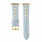 Single Row Riveted Genuine Leather Watch Band For Apple Watch Ultra 49mm / Series 8&7 45mm / SE 2&6&SE&5&4 44mm / 3&2&1 42mm(Light Blue Gold) - 2