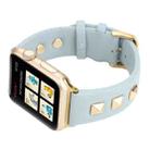 Single Row Riveted Genuine Leather Watch Band For Apple Watch Ultra 49mm / Series 8&7 45mm / SE 2&6&SE&5&4 44mm / 3&2&1 42mm(Light Blue Gold) - 4
