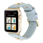 Single Row Riveted Genuine Leather Watch Band For Apple Watch Series 8&7 41mm / SE 2&6&SE&5&4 40mm / 3&2&1 38mm(Light Blue Gold) - 1