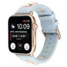 Single Row Riveted Genuine Leather Watch Band For Apple Watch Series 8&7 41mm / SE 2&6&SE&5&4 40mm / 3&2&1 38mm(Light Blue Rose Gold) - 1