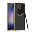 For Samsung Galaxy S23 Ultra 5G GKK Plating Soft TPU + Leather Full Coverage Phone Case with Pen(Carbon Fibre) - 1