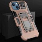 For iPhone 14 Plus MechaWarrior Multifunctional Holder Phone Case(Pink) - 1