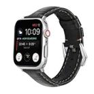 For Apple Watch Ultra 49mm / Series 8&7 45mm / SE 2&6&SE&5&4 44mm / 3&2&1 42mm Silver Buckle Genuine Leather Watch Band(Crocodile Black) - 1