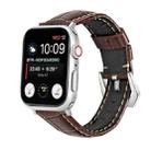 For Apple Watch Ultra 49mm / Series 8&7 45mm / SE 2&6&SE&5&4 44mm / 3&2&1 42mm Silver Buckle Genuine Leather Watch Band(Crocodile Brown) - 1