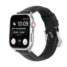 For Apple Watch Ultra 49mm / Series 8&7 45mm / SE 2&6&SE&5&4 44mm / 3&2&1 42mm Silver Buckle Genuine Leather Watch Band(Frosted Black) - 1