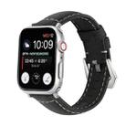 For Apple Watch Series 8&7 41mm / SE 2&6&SE&5&4 40mm / 3&2&1 38mm Silver Buckle Genuine Leather Watch Band(Frosted Black) - 1