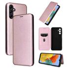 For Samsung Galaxy M14 5G Global Carbon Fiber Texture Flip Leather Phone Case(Pink) - 1