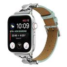 For Apple Watch Series 8&7 41mm / SE 2&6&SE&5&4 40mm / 3&2&1 38mm D-Buckle Plain Genuine Leather Watch Band(Light Blue) - 1