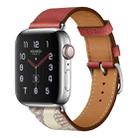 For Apple Watch Series 8&7 41mm / SE 2&6&SE&5&4 40mm / 3&2&1 38mm Silk Screen Pattern Leather Watch Band(Brick Red) - 1