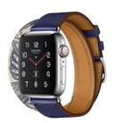 For Apple Watch Series 7 41mm / 6 & SE & 5 & 4 40mm / 3 & 2 & 1 38mm Silk Screen Pattern Leather Watch Band(Blue) - 1