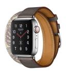 For Apple Watch Series 7 45mm / 6 & SE & 5 & 4 44mm / 3 & 2 & 1 42mm Silk Screen Pattern Leather Watch Band(Grey) - 1