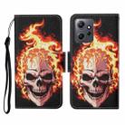 For Xiaomi Redmi Note 12 4G Global Colored Drawing Pattern Flip Leather Phone Case(Flame Skull) - 1