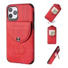 For iPhone 11 Pro Shockproof Wood Texture TPU Magnetic Protective Case with Card Slot(Red) - 1