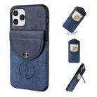 For iPhone 11 Pro Shockproof Wood Texture TPU Magnetic Protective Case with Card Slot(Blue) - 1