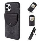 For iPhone 11 Pro Max Shockproof Wood Texture TPU Magnetic Protective Case with Card Slot(Black) - 1