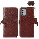 For Nokia G22 4G Ostrich Pattern Genuine Leather RFID Phone Case(Coffee) - 1