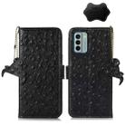 For Nokia G22 4G Ostrich Pattern Genuine Leather RFID Phone Case(Black) - 1