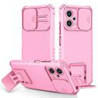 For Xiaomi Redmi Note 12 5G / Poco X5 Stereoscopic Holder Sliding Camshield Phone Case(Pink) - 1