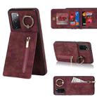 For Samsung Galaxy S20 Retro Ring and Zipper RFID Card Slot Phone Case(Wine Red) - 1