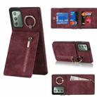 For Samsung Galaxy Note20 Retro Ring and Zipper RFID Card Slot Phone Case(Wine Red) - 1