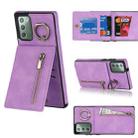 For Samsung Galaxy Note20 Retro Ring and Zipper RFID Card Slot Phone Case(Purple) - 1