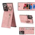 For Samsung Galaxy Note20 Ultra Retro Ring and Zipper RFID Card Slot Phone Case(Pink) - 1